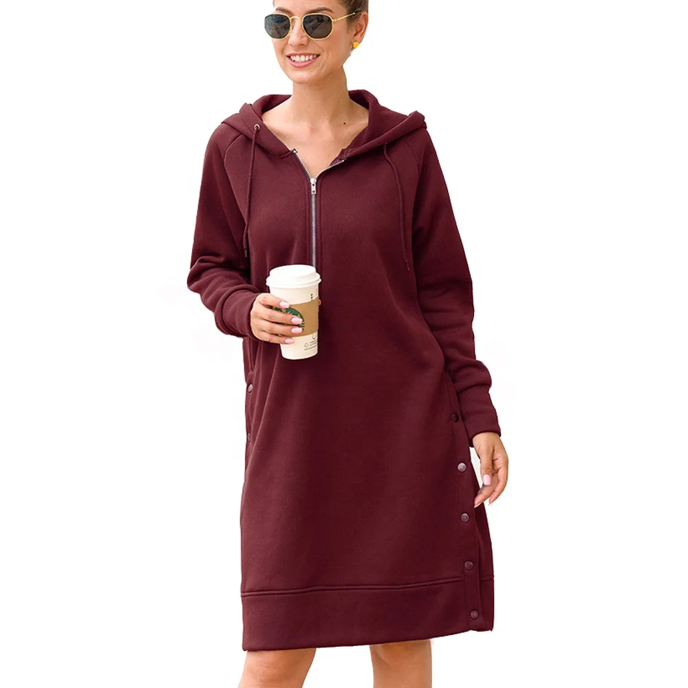 

Women's Casual Fashion Fleece String Hoodie Pullover Long Tunic Sweatshirt Midi Dress