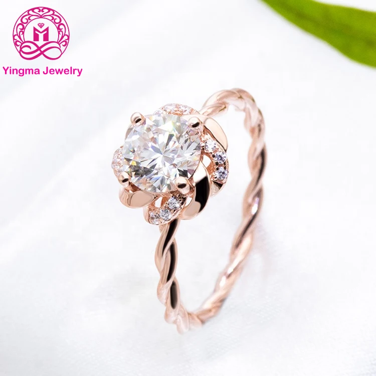 

Fancy flower moissanite diamond rings rose gold plated silver rings good quality moissante wedding rings for women engagement