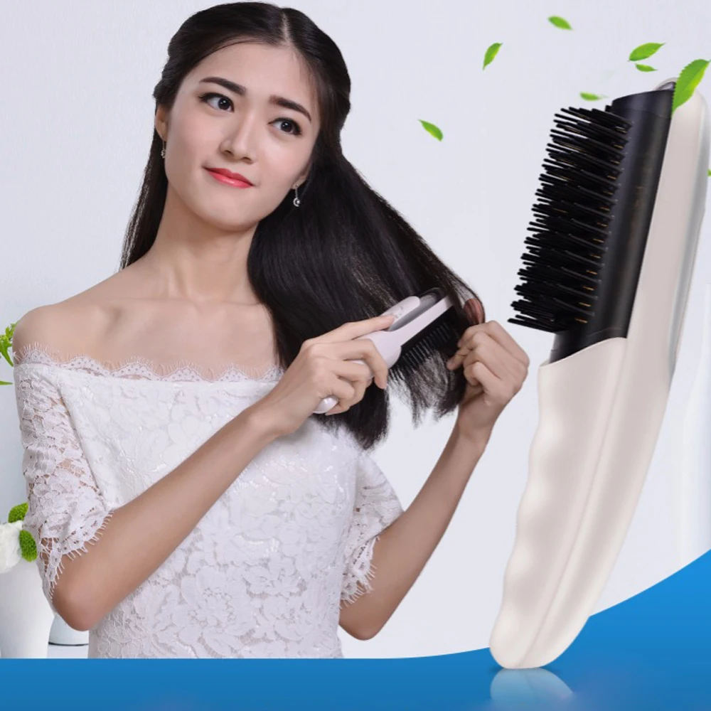 

Ceramic hair red light massage straightener brush hair growth electric hair straightener comb, White