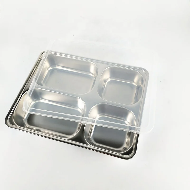 

Rectangular fast food serving tray 5 sections stainless Steel school lunch tray Divided Dinner Tray