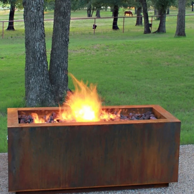 

Outdoor Rectangle Table Corten Steel Fire Pit, Rusty red
