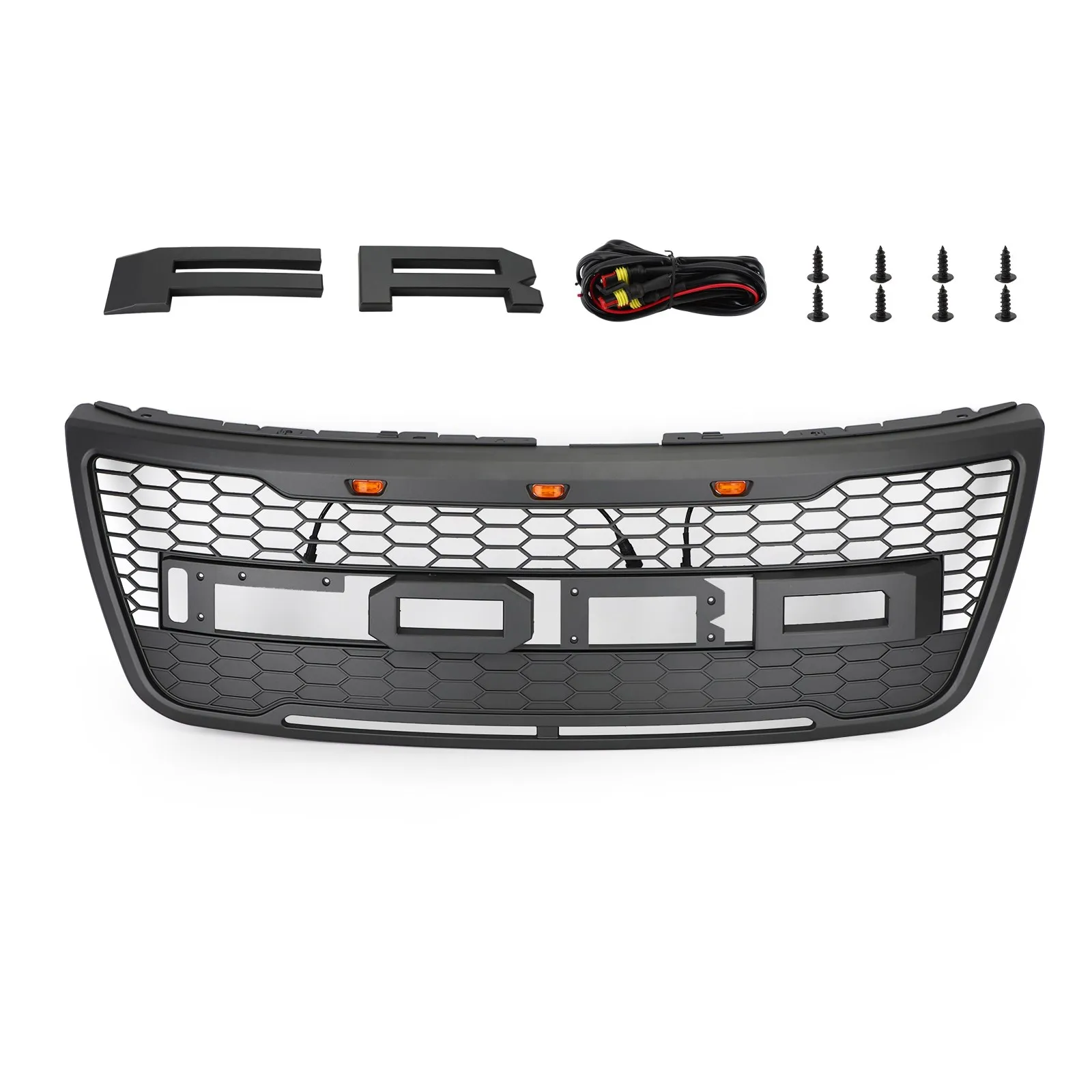 

Grey Black Front Upper Bumper Grille Grill For Ford Explorer 2012 2013 2014 2015 With Lights and Letters