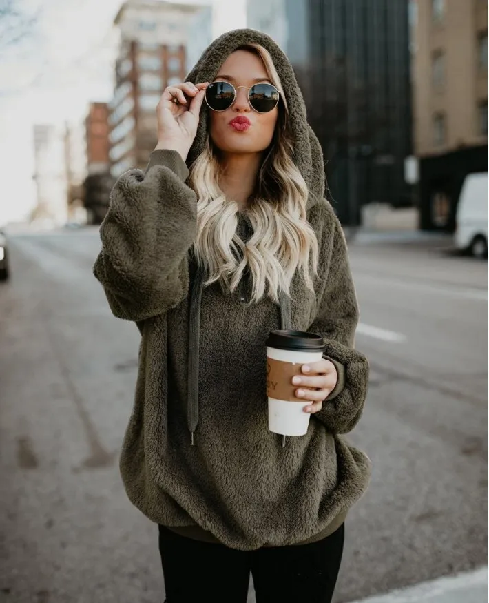 

European and American Long Sleeve Fashion T-shirt Hooded Solid Color Women's Casual T-shirt Sweater Sweater Coat