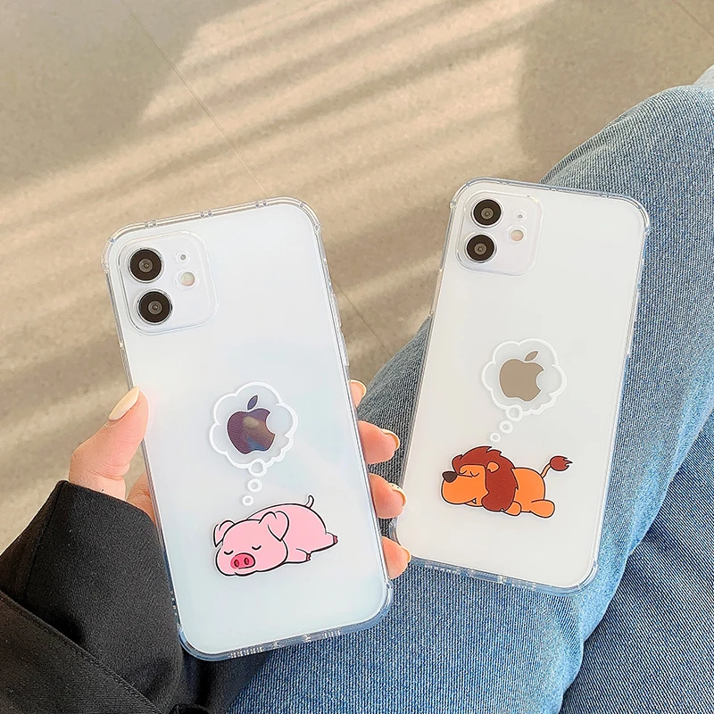 

Cute Lion and Pig Phone Cover Transparent Shock Proof Phone Case for iPhone 11 Pro Max
