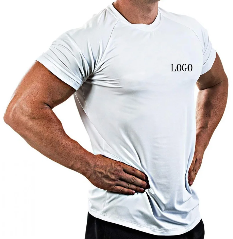 

New Solid Color Fitness Clothes Mens Quick Drying Breathable Training High Elastic Tights Short Sleeved Sports Clothes, As picture