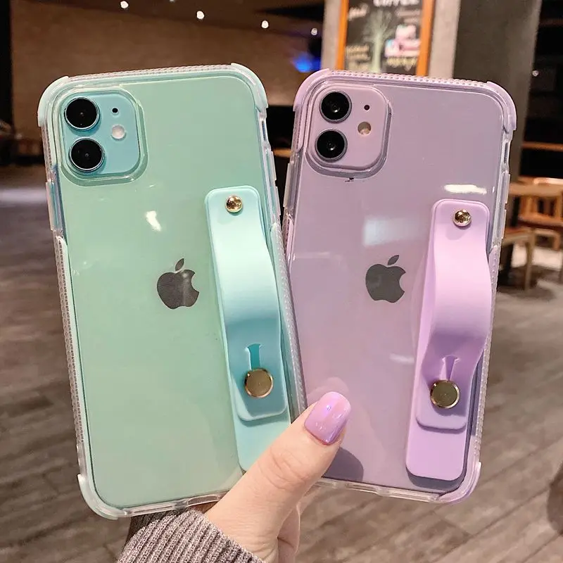 

Soft Transparent Wrist Strap Phone Case For iPhone 13 11 12 mini Pro Max X XR Xs Max 7 8 Plus SE 2020 Kickstand Cases Cover