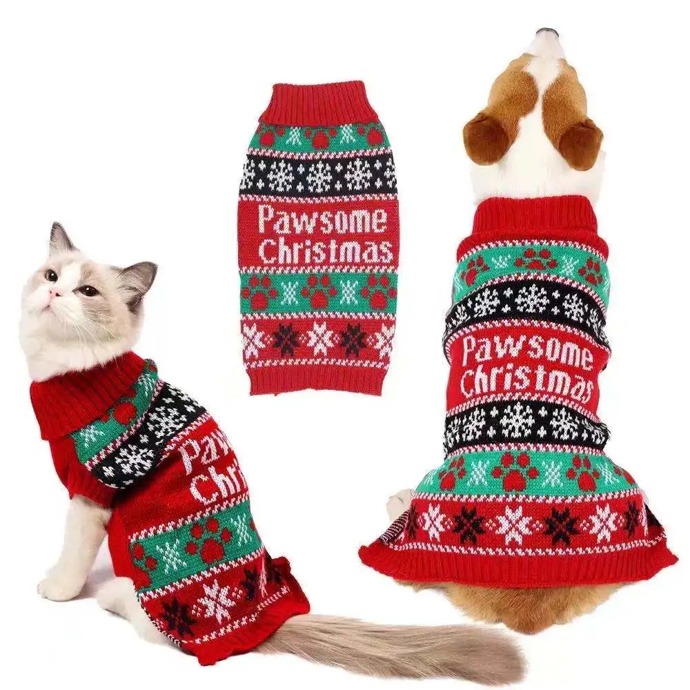 

Winter Cat Sweater Christmas Santa Claus Pet Dog Warm Knitwear Clothes, Customized color