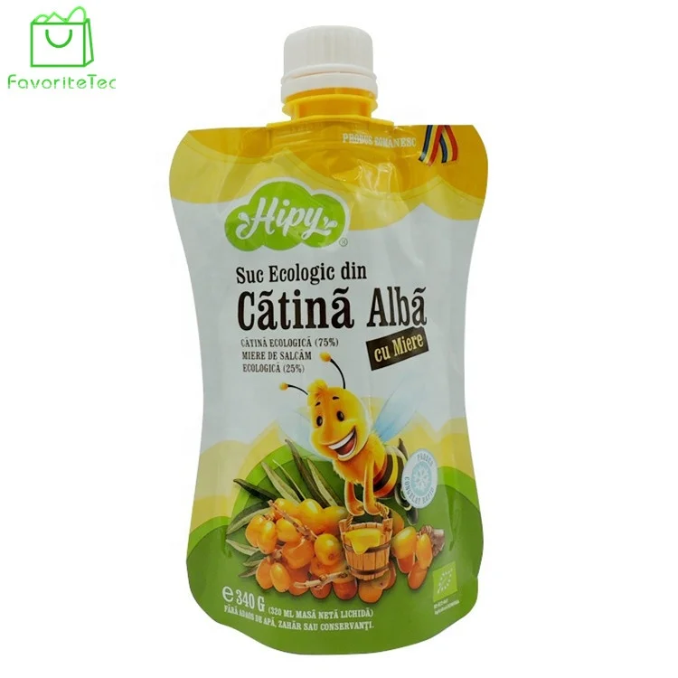 Custom Printed CMYK Stand Up Spout Pouch Honey Jelly Packaging Bag