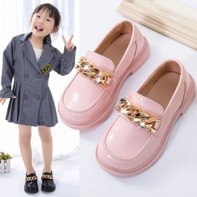 

Girls Black PU Leather Loaf er Shoes Spring Autumn Soft Shiny Patent Shoe Primary School Shoes Princess Kids Girl Shoes, Black/beige/pink