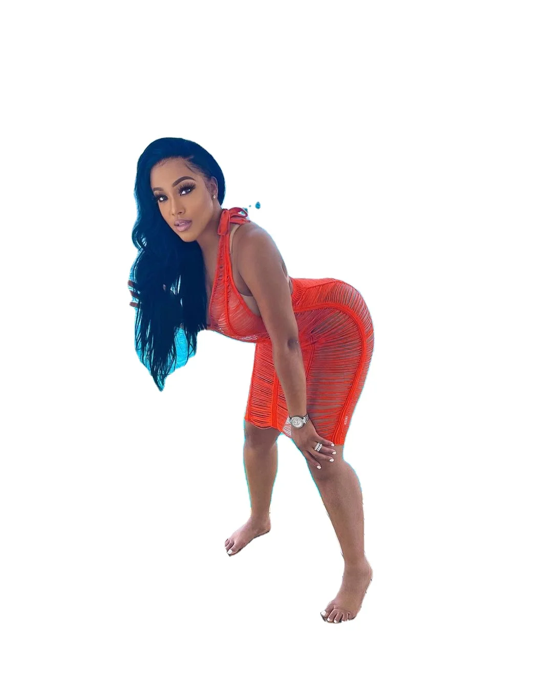 

Sexy dresses 2021 Summer Halter Knitted Hollow Out Women Dresses Beach Party Sexy Swimwear & Beachwear, Picture shows