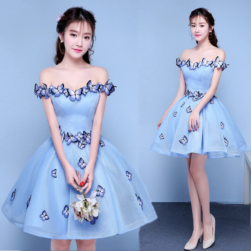 Evening Dress New Colored Mesh Pettiskirt Short Off-shoulder Host Birthday Dress
