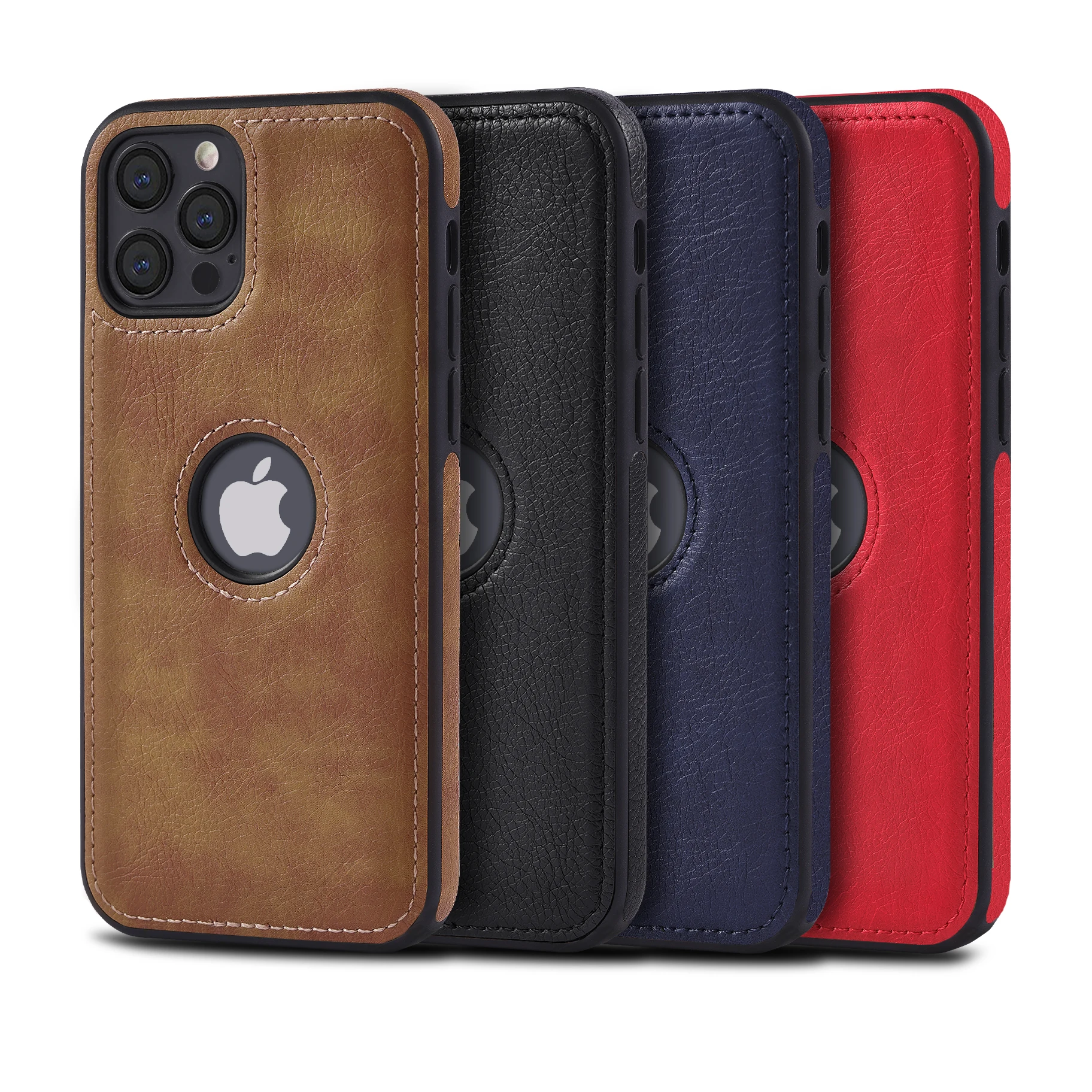 

Leyi designer original leather TPU material with apple logo slim profile grip phone covers case for iphone 12 pro max, 4 color can choose