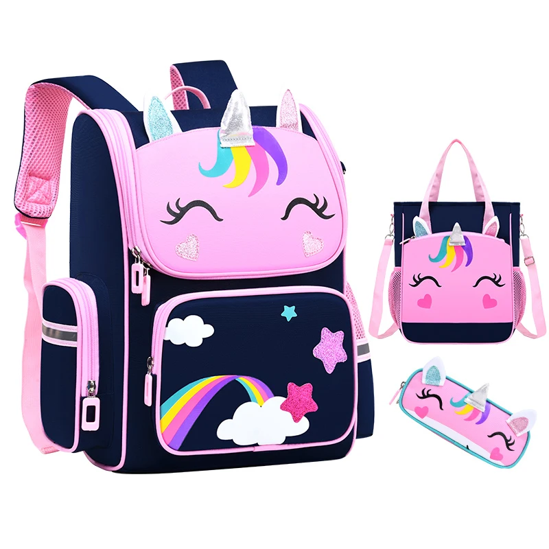 

Fashion whole sale 3 set schoolbag unicorn for kids with lunch bag and pencil case, 6colors