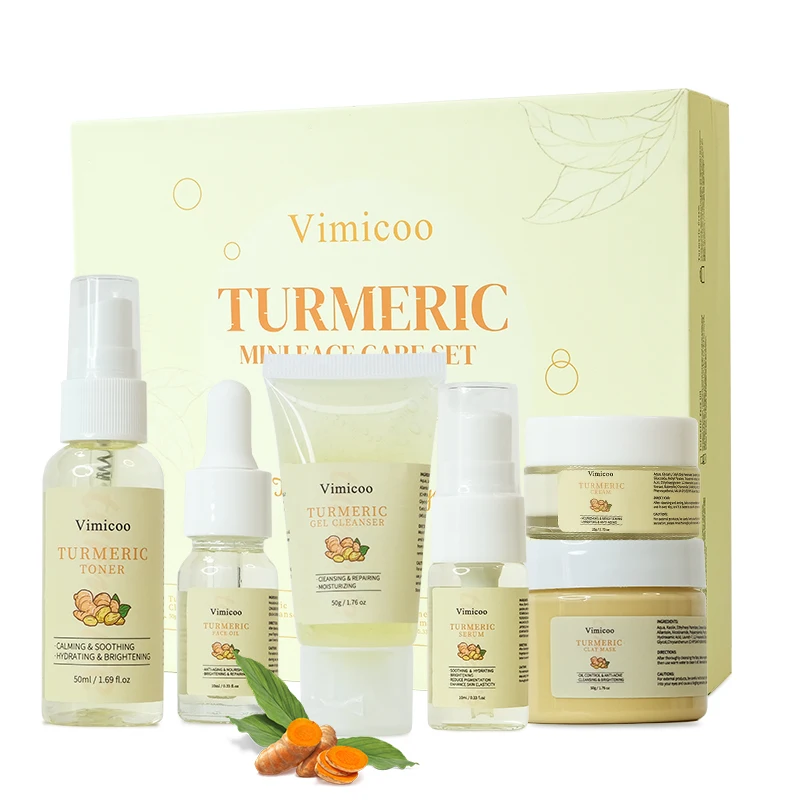 

Custom MINI Gift Pack Private Label Cosmetics Organic Vegan Face Skincare Facial Tumeric Turmeric Travel Skin Care Set