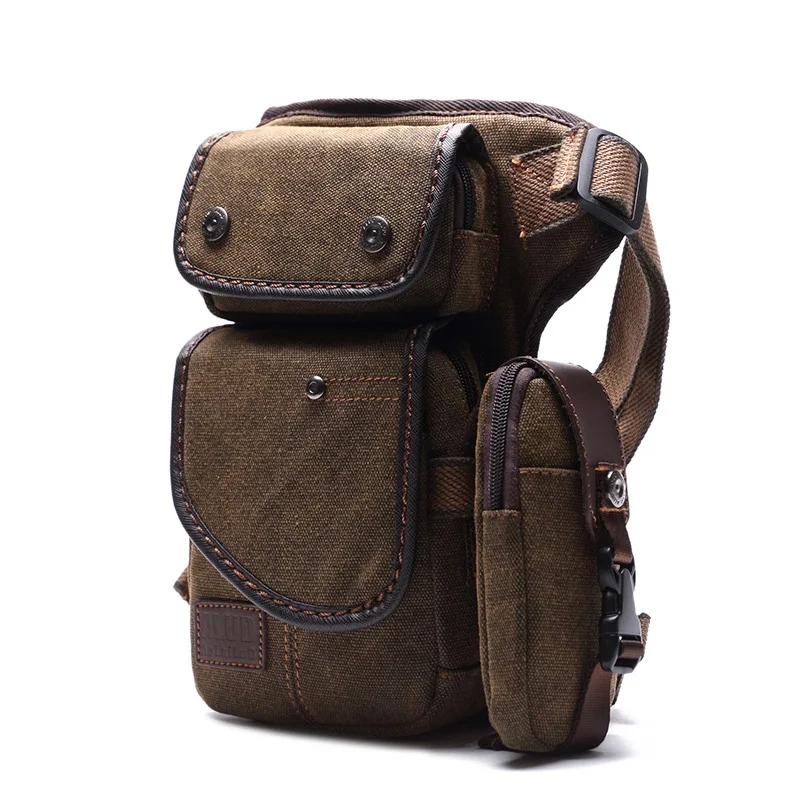 

low price of Men canvas backpack bag outdoor leather men genuine leather waist pack belt man drop lag waist bag fast shipping, Picture color