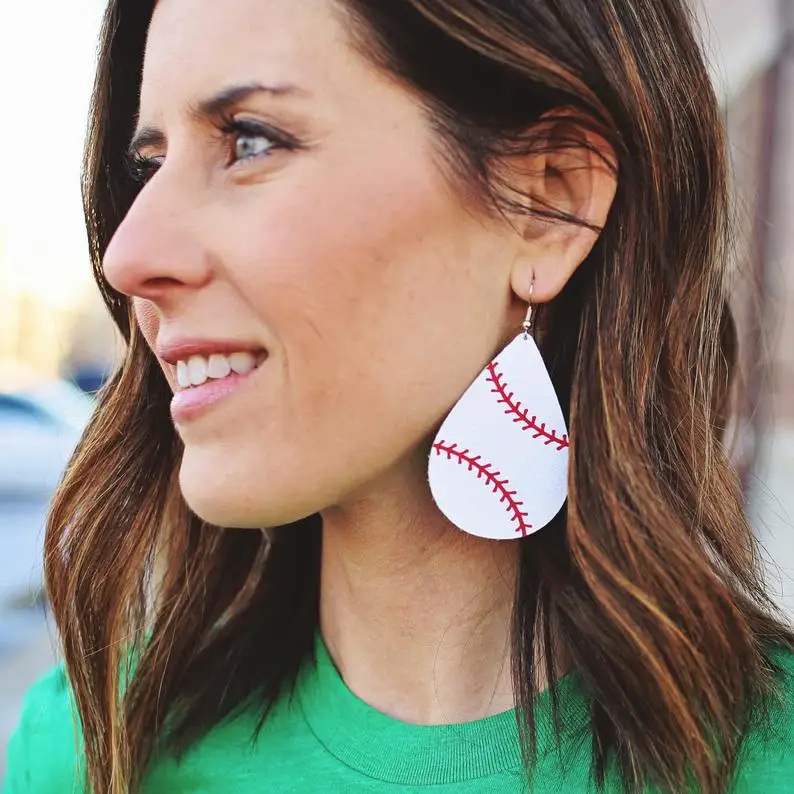 

Weihao Hot Selling Popular American Independence Day Earrings Rugby Drop Personalized Leather Earrings, As picture show