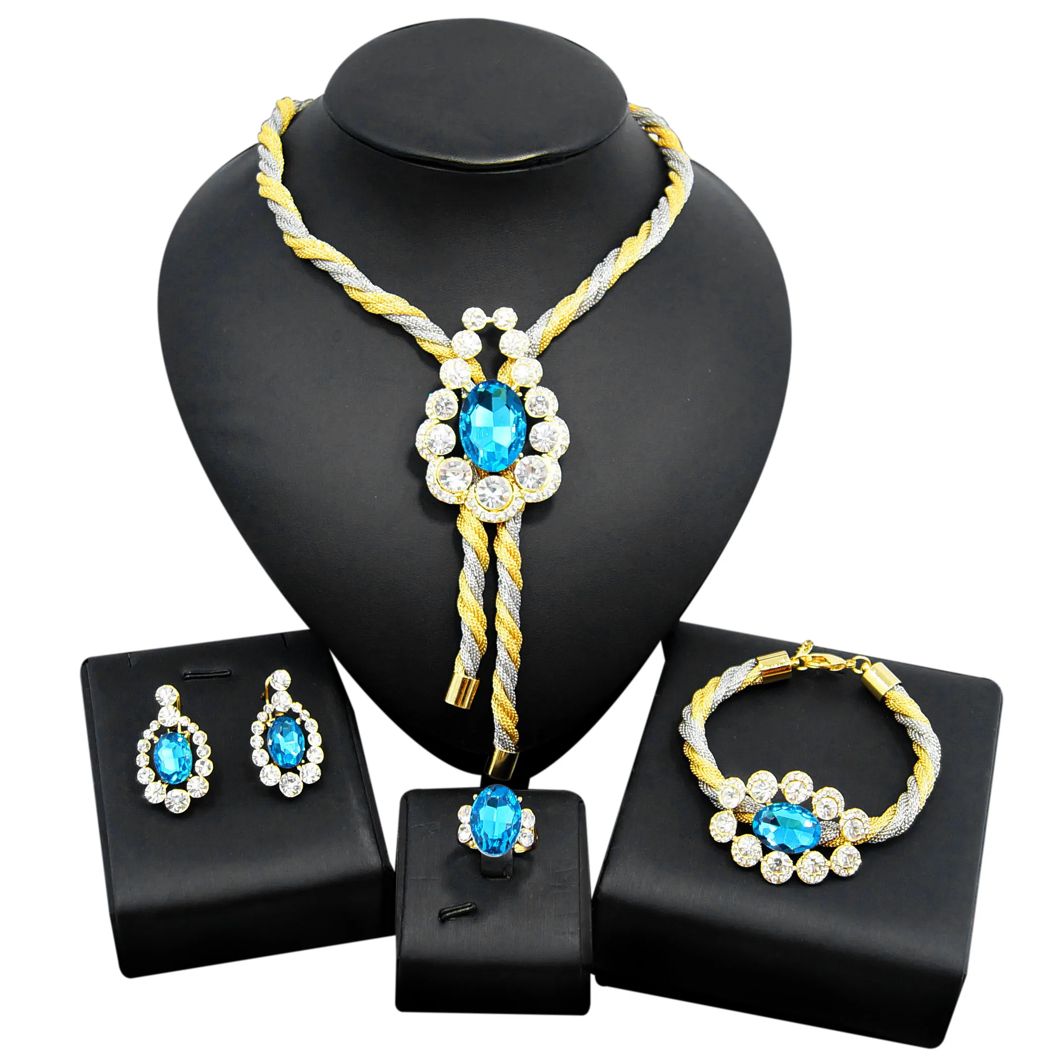 

Yulaili Wholesale Brazilian Gold Blue Gem Fashion Jewelry Set Design Party Birthday Meeting Jewellery For Women's Jewellery Sets