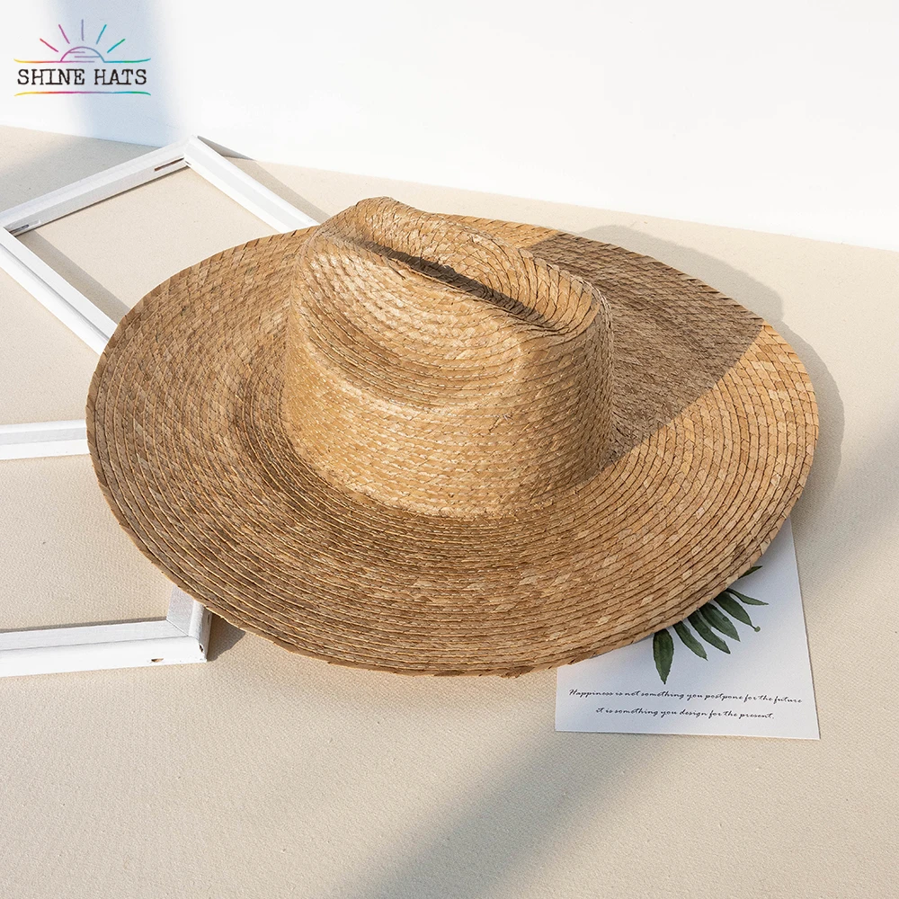 

Shinehats Fashion Vintage Cowboy Chapeau Femme Custom Women Beach Designer Sombreros Sun Summer Wide Brim Panama Straw Hats