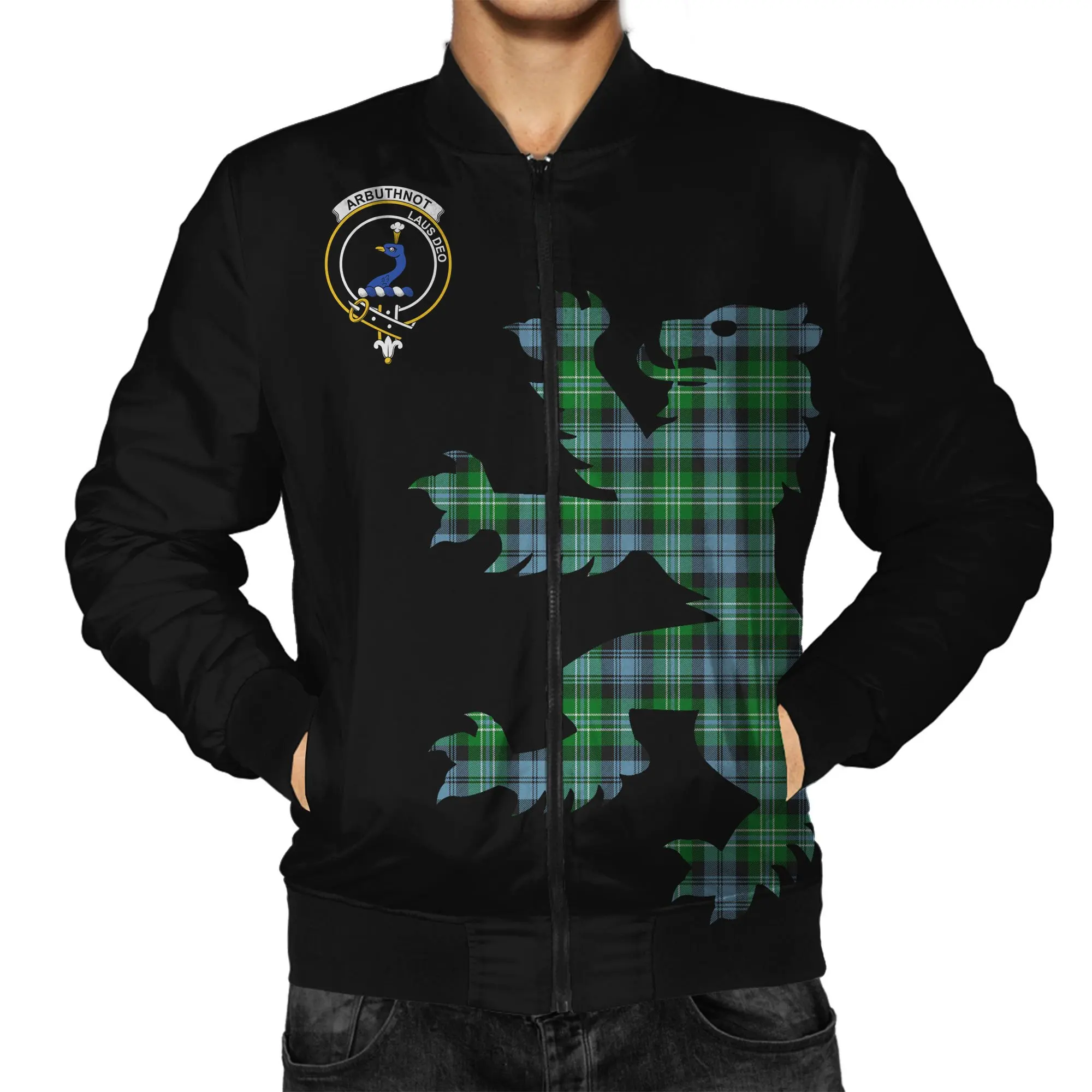 

Wholesale Men's Streetwear Bomber Jacket Custom Scotland Arbuthnot Clan Tartan Lion Printed Jacket With Logo Plain Bomber Jacket, Customized color