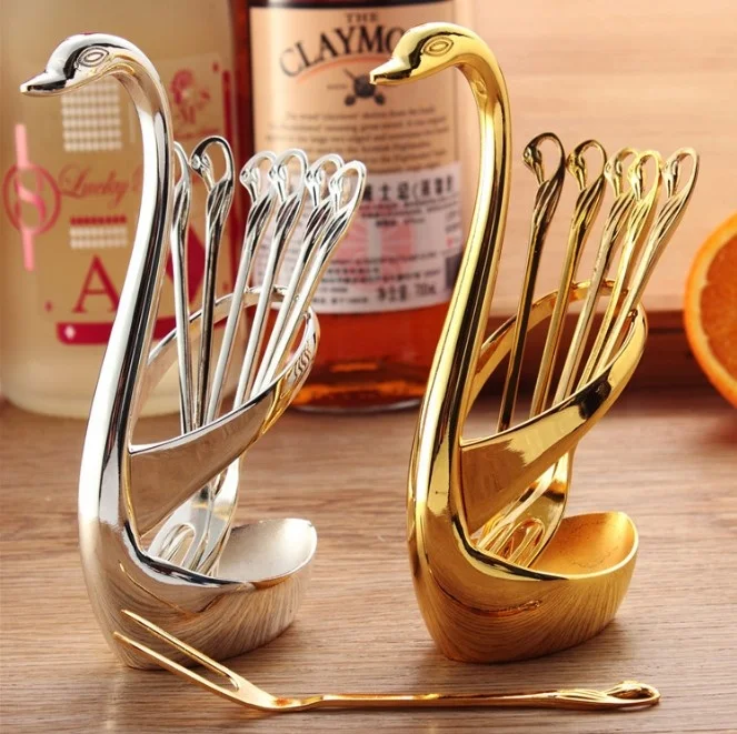 

Creative Swan Shape Zinc Alloy Fruit Fork Spoon Holder Wedding Cutlery Holder, Customized color