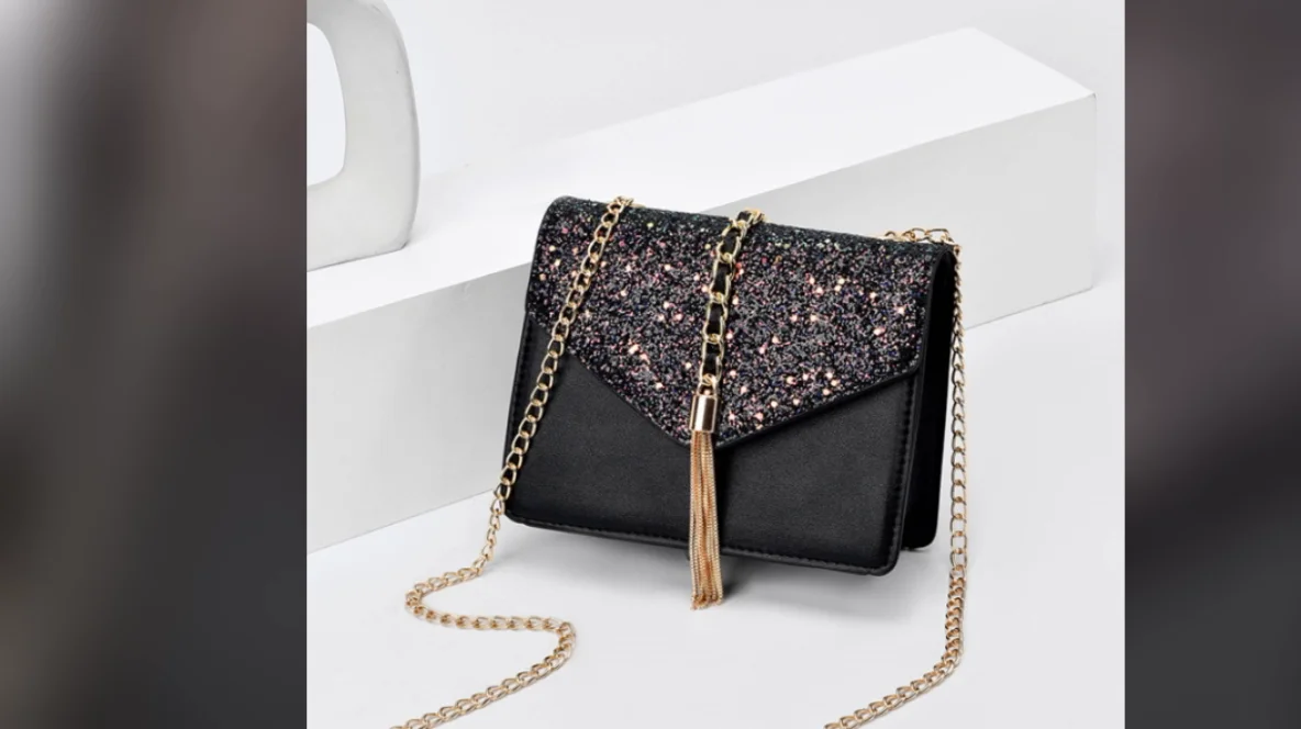Womens Sparkling Faux Leather Chain Strap Fashion Handbag Shoulder Clutch Bag 
