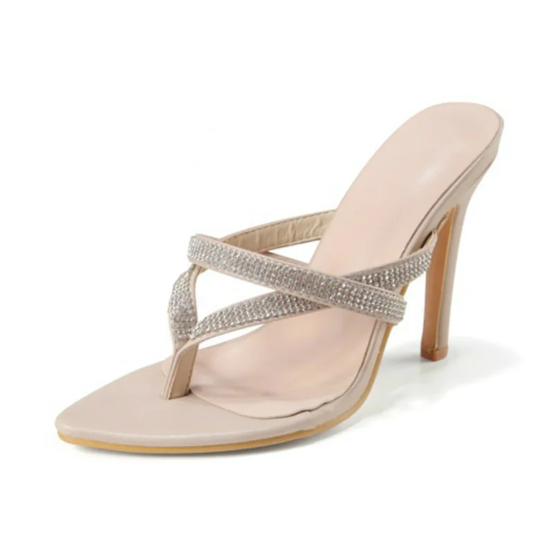 

Chaussures-Femm Talon Female Shoes Thong Heels Fashion 2021 Summer Women Slipper Sandals, Black, apricot