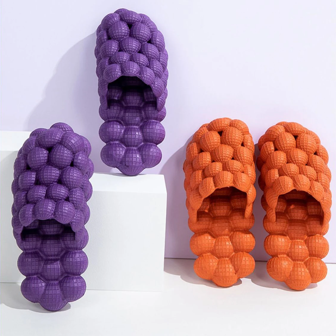 

2022 New Fashion Massage Guppy Soft Bubble Shoes EVA Women Casual Outdoor Bubble Slippers Non-Slip Bubble Slides For Ladies, Cream, black, deep green, orange, purple