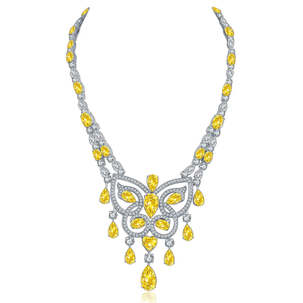 

Anster yellow simulated diamonds S925 sterling silver big necklace 10ct for lady jeweley sets