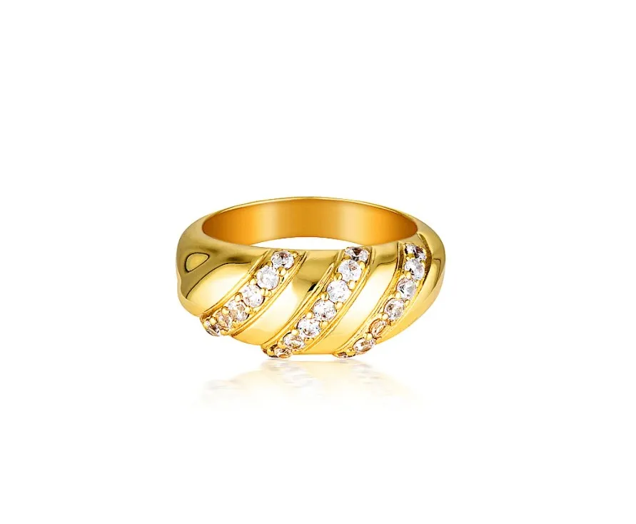 

Vintage Jewelry 2021 Fashion 18k Gold Plated Stainless Steel High Polish Dome Diamond Croissant Ring