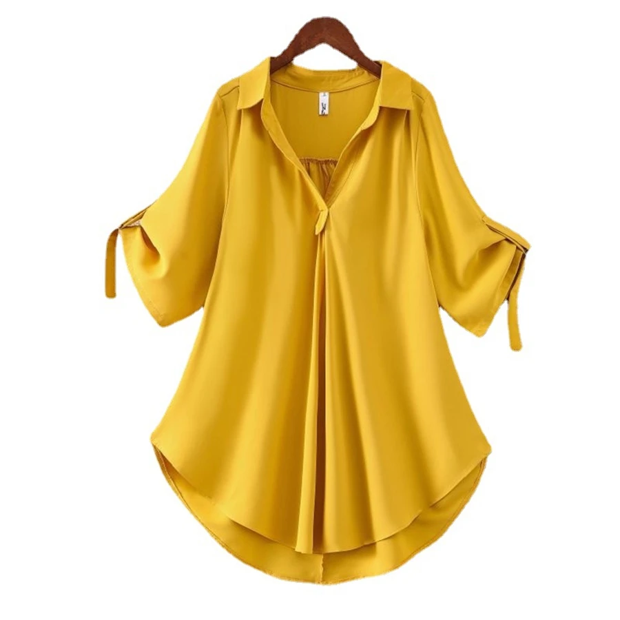 

Summer new Europe and America ladies V-neck solid color loose women plus size blouses & shirts