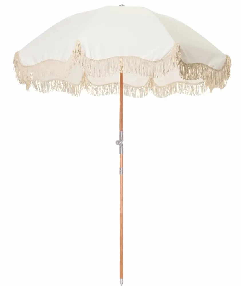 

200CM Real Wooden Pole Custom Print Beach Umbrella With Tassels, Customized color