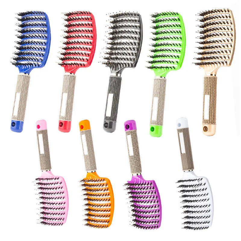 

Factory Wholesale Curved Vent Hair Brush Curly Bristle Nylon Hairbrush Wet and Dry Detangling Massage Hair Comb