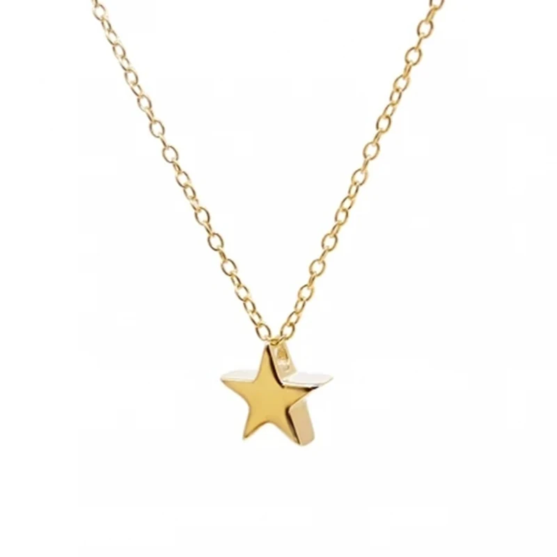 

2022 INS 925 Sterling Silver beautiful Plain minimalist small star shape pendant necklace for women gold plated