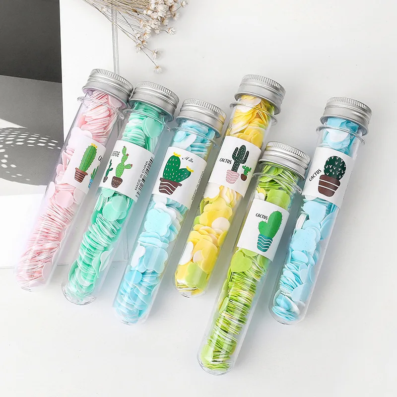 

Hot selling travel bottle hand washing test tube flower disposable soap portable outdoor hand soap paper soap slice, Purple blue yellow green pink orange