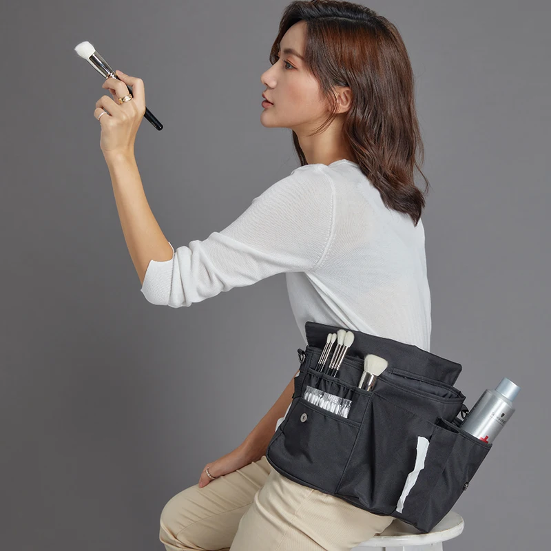 

Rownyeon Wholesale Custom Black Unisex Waterproof Canvas Makeup Brush Waist Belt Organizer Bag
