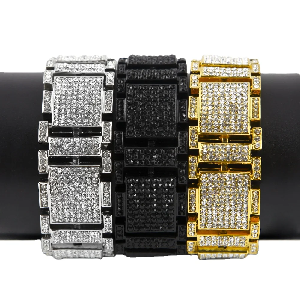 

Large Row Of Diamond Bracelets Punk Alloy Cubic Zirconia Bracelet Watch Men Bracelet