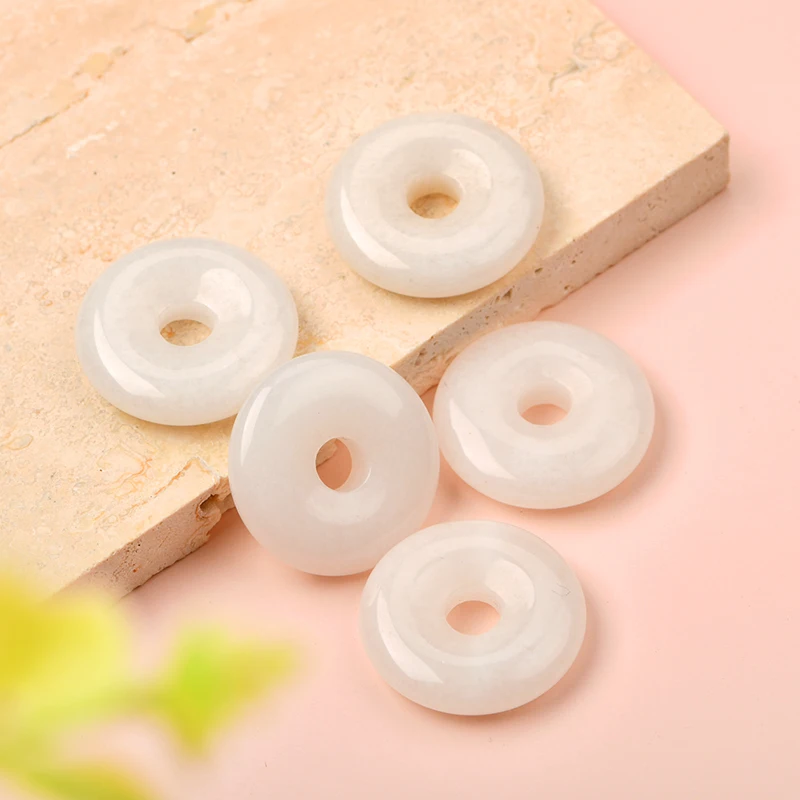 

Donut Shape Gemstone 25*8mm Natural White Jade Donut Pendant Hand Carved Pendant Jewelry Round spacer