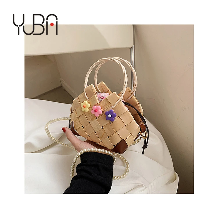 

2021 Cute Mini unique shaped handbags for women Ladies pearl chain Holiday Travel Hand woven beach bag tote, Customizable