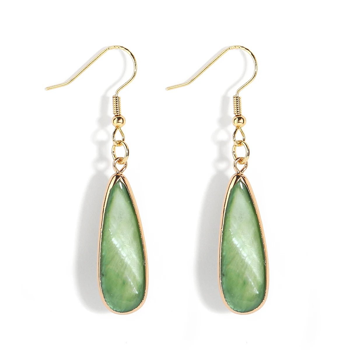 

Hawaiian Vacation Color Bright Green Shell Earrings Drop Shape Design 18k Gold Plated Hook Earrings for Women