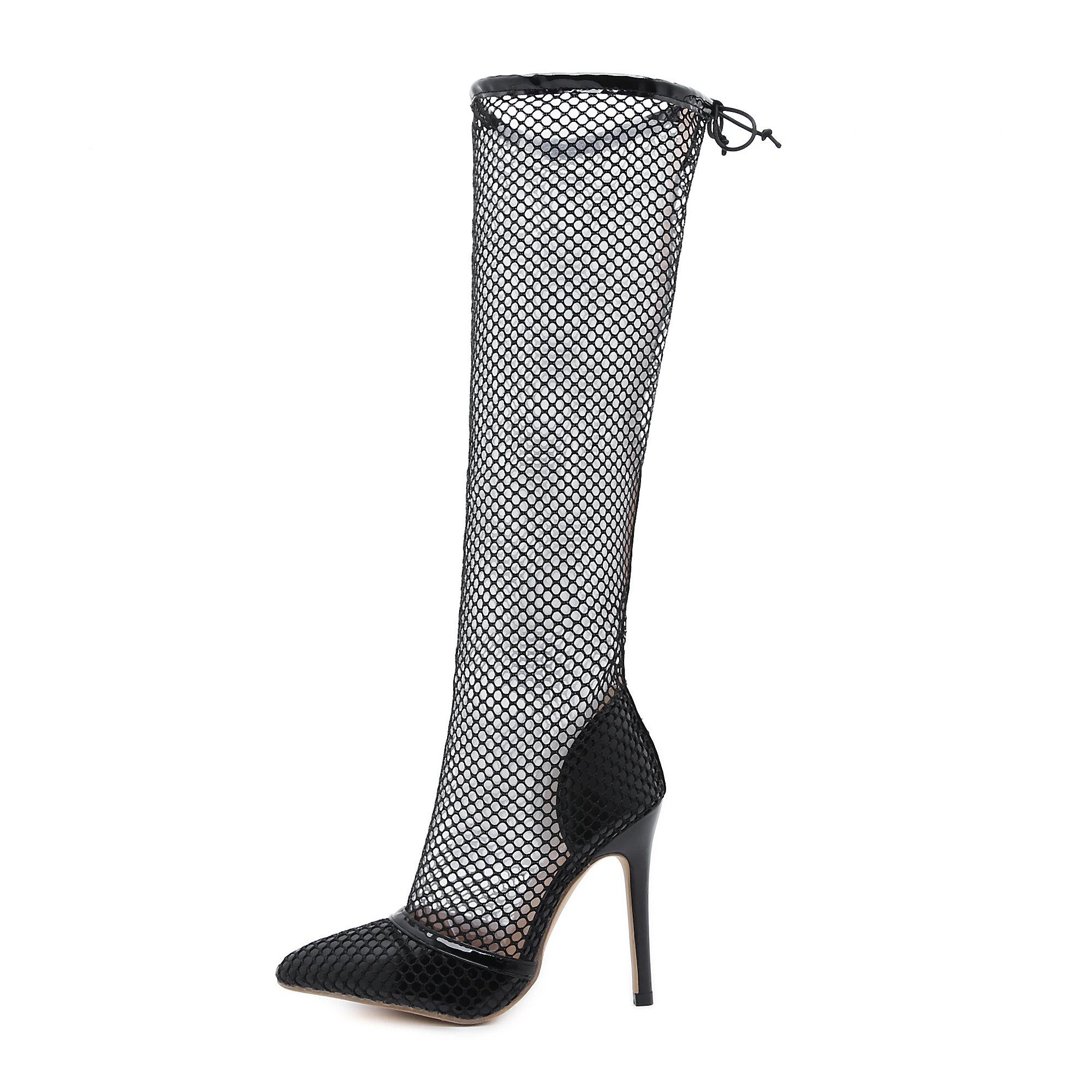 

2021 New mesh lace sexy 12 cm heels Knee High Boots Shoes for Women, Black