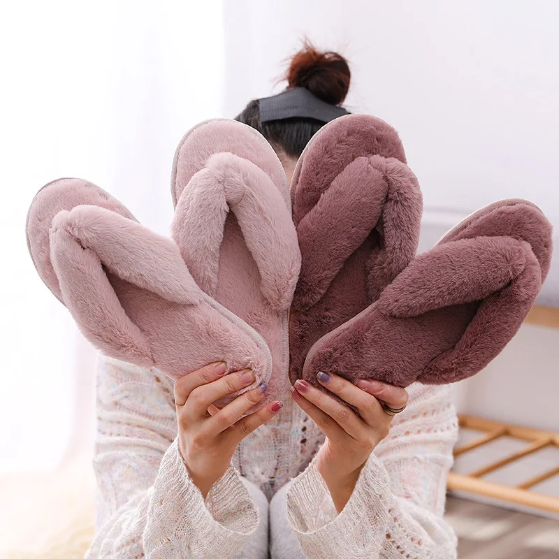 

Plush Flip-Flops custom Fashion Faux Fur Plush Slides slippers Wholesale factory Fluffy Slippers for Womens
