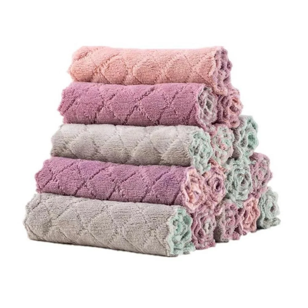 

Small Quantity In Stock 4 Colors Dual Side Water Absorption Cleaning Cloths Microfiber Kitchen Dish Rags, Green, grey, pink, purple