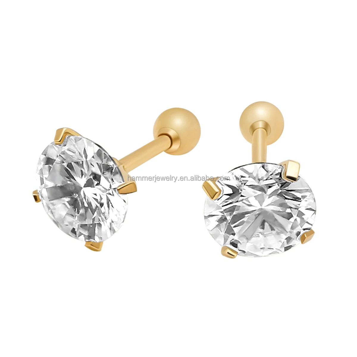 

Fashion Earing Handmade Jewelry D/VVS Moissanite Pure Gold 14k Studs Soild AU585 Gold Solid Earring Studs