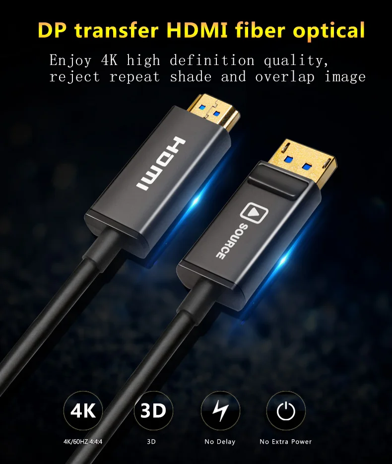 OEM High Quality Male To Male 4K 1080p Displayport DP Transfer To HDMI Adapter Cable