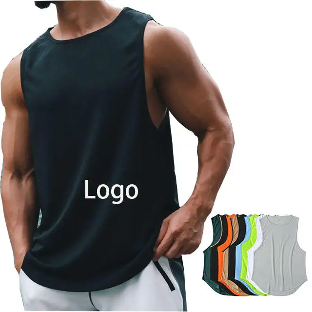 

Hot Sale Quick Dry Workout Fitness Gym Shirts Athletic Stringer Solid Bodybuilding Muscle Racerback Gym Wear Tank Top Men