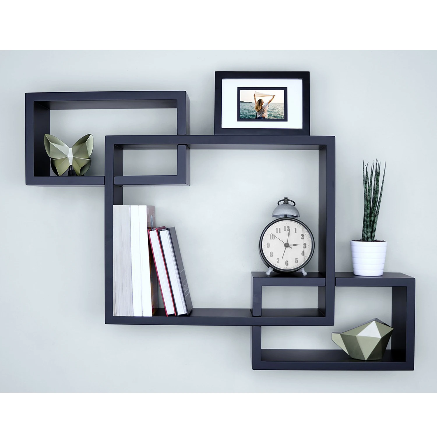 

3 Cubes Intersecting Boxes Wall Shelf Home Deco Storage Wall Mount Shelves Black