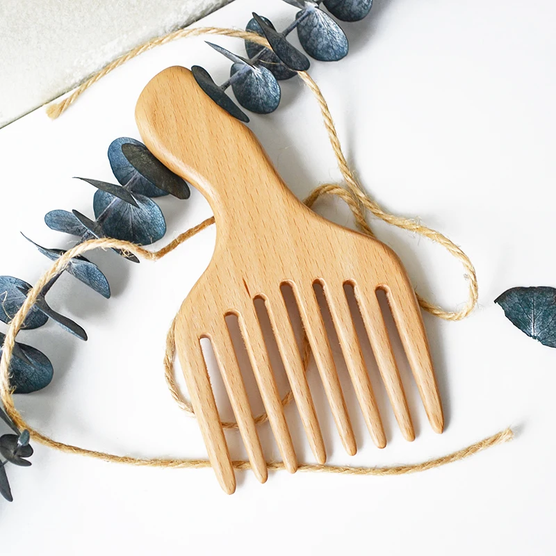 

Eco Friendly Afro Hair Pick Lift Hair 100% Recyclable Scalp Massage Detangling Wooden Comb