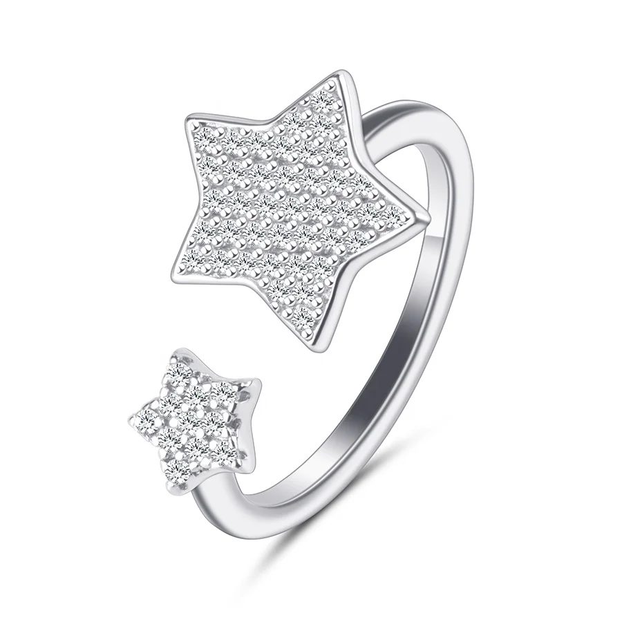 

Trendy star shaped 925 sterling silver ring, CZ cubic zirconia adjustable ring jewelry gift for women, Silver color