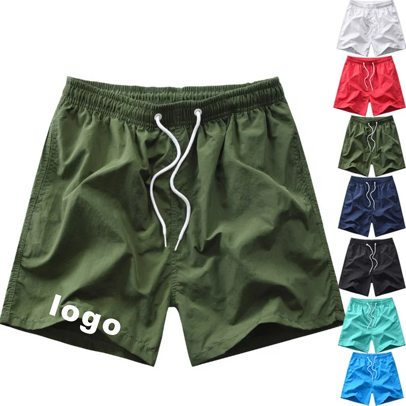 

2021 High Quality Hot Blank Plain Color Beach Summer Gym Elastic Waist Swim Nylon Shorts For Men, Multi colors