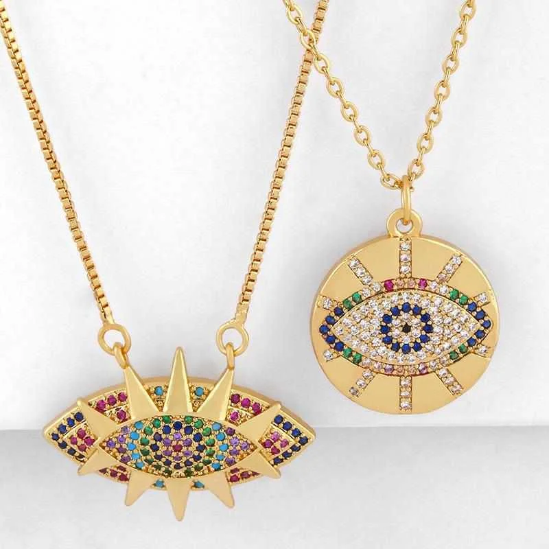 

Individuation Brass 18K Gold Plated evil's eye necklace Round Pendant necklace For gift